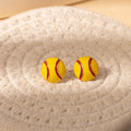 Nine Yellow Softball Heart Bow and Ball Novelty Earrings view 2