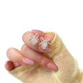 Delicate Silver Tone Bow Stud Earrings with Clear Crystals view 5