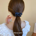 Pink Satin Ruched Bow Scrunchie With Unlisted Polka Dot And Black Colors view 2