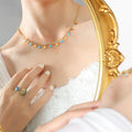 Gold Curb Star Charm Necklace Blue Green Pink Enamel view 1