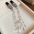 Black Velvet Silver Filigree Hair Clip With Long Pearl Like Tassels view 4