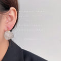 Gold Tone Translucent White Petal Cluster Drop Stud Earrings view 2