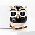 Enamel Owl Glasses Brooch Black Gold Glitter Branch Accent Pin view 2