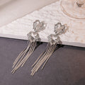 Silver Double Heart and Long Chain Tassel Earrings view 4