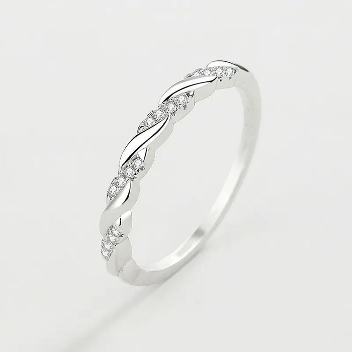 Silver Tone Twisted Clear Pavé Band Ring Sizes 6-10