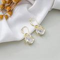 Gold Tone Camellia Flower Drop Earrings Mother Of Pearl view 2