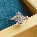 White Gold Marquise Halo Clear CZ Floral Finger Ring view 2