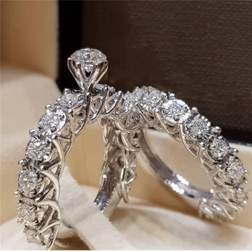 White Metal Round Center Bridal Set Eternity Band Stack Rings