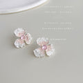 Silver Tone Clear Pink Textured Four Petal Flower Stud Earrings view 4