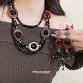 Black Brown Circle Bead Necklace Tassel Earring Styles view 1