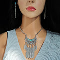 Silver Feather Turquoise Necklace Earrings Jewelry Set view 4