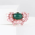 Pink Petal Flower Brooch with Oval Green Center Stone view 1