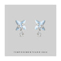 Silver Tone Aqua Starfish Clear Teardrop Stud Earrings For Women view 3