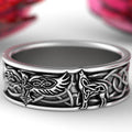 Blackened Metal Celtic Raven Wolf Totem Band Ring Wide view 2