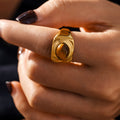 Oval Tiger Eye Signet Ring Gold Or Steel Tone Size 7 view 2