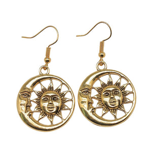 Sun and Moon Cutout Drop Earrings in Two Metal Finishes