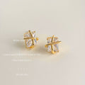 Gold-Tone Clear Rectangle Crystal Cross Band Stud Earrings view 3