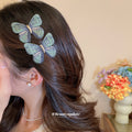 Knitted Thread Butterfly Duckbill Hair Clip Blue Green view 3
