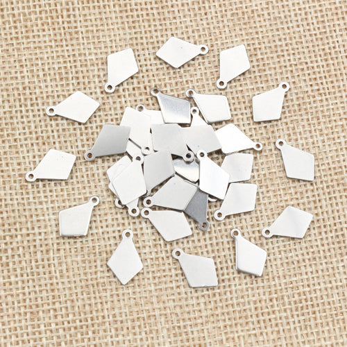 Steel Tone Polished Diamond Shape Mini Charm Pendant, close view of the finish and front surface