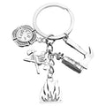 Antique Silver Firefighter Tools and Flame Metal Keychain view 5