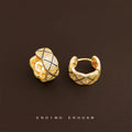 Gold Quilted Lattice Huggie Hoop Earrings With Clear Stones view 3