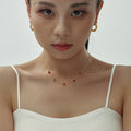 Gold Burgundy Enamel Heart Station Necklace Stainless Chain view 3
