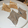 Crystal Mesh Geometric Drop Earrings in Gold and Silver view 2