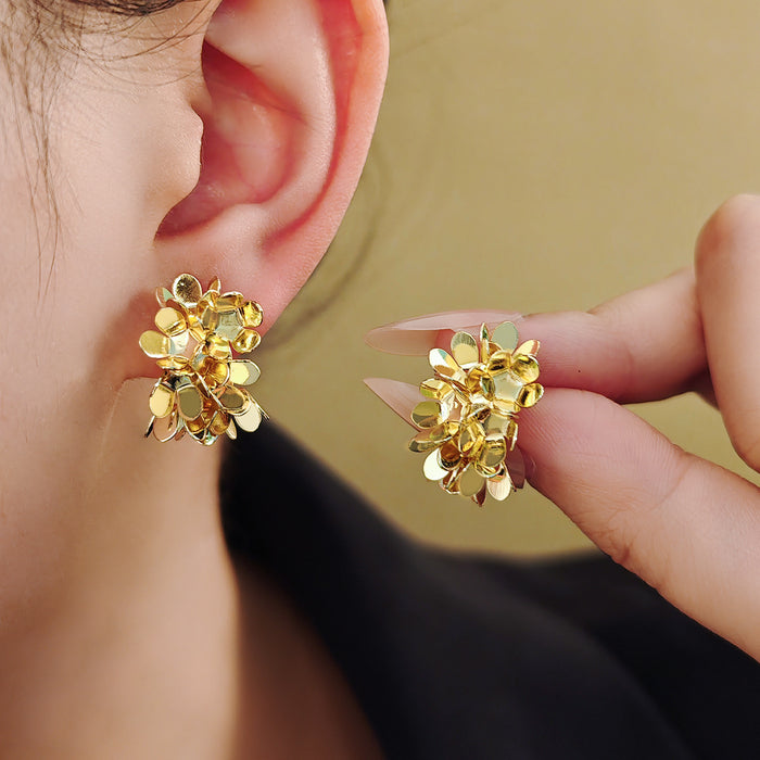Gold and Silver Flower Cluster Open C Hoop Earrings