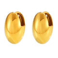 Gold Polished Egg-Shaped Oval Smooth Hoop Earrings view 5