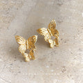 Gold Dual Butterfly Stud Earrings Textured Wing Pair view 4