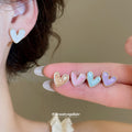 Gold Rim Enamel Heart Stud Earring Set Five Colors view 2