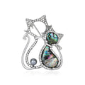 Crystal Double Cat Brooch with Iridescent Shell Inlays view 1