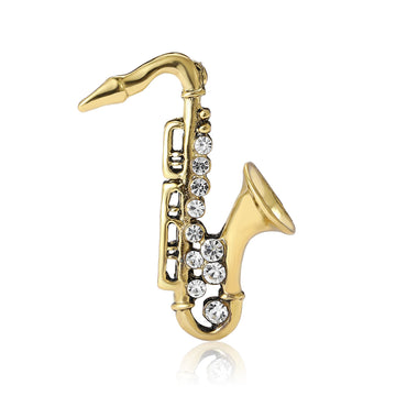 Crystal Saxophone Brooch in Antique Gold and Silver