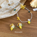 Yellow Lemon Bead Necklace And Lemon Flower Stud Earrings view 2