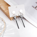 Silver Geometric Disc Pearl Circle Black Bar Drop Earrings view 1