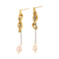 Chain Link Drop Earrings Freshwater Pearl Tassel Design view 5