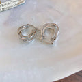 Silver Tone Polished Interlocking Double Hoop Earrings view 6