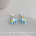 Silver Tone Clear Stone Blue Elephant And Yellow Star Drop Earrings view 4
