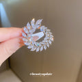 Silver Tone Clear Crystal Leaf Wreath Brooch With Open Center view 2
