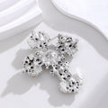 Black Silver Tone Cross Crystal Metal Brooch Pin for Jackets and Lapels view 3