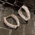 Silver Tone Geometric Baguette Clear CZ Hoop Earrings view 5