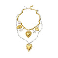 Layered Gold Tone Heart Necklace with Celestial Charms view 5