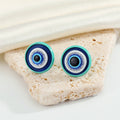 Round Blue Evil Eye Stud Earrings with Six Colored Metal Rims view 6