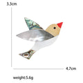 Shell Inlay Bird Brooch with Red Beak and Geometric Wings view 5