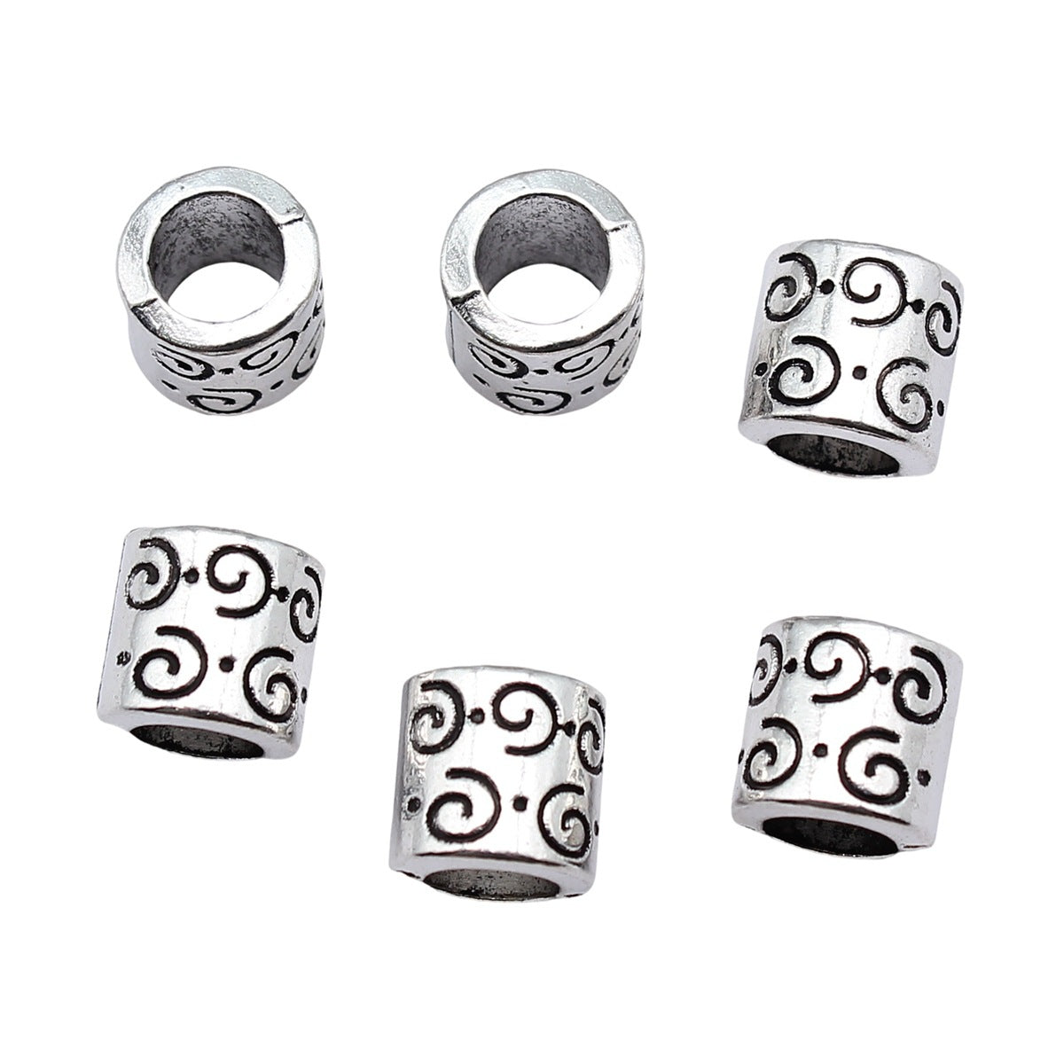 9x9x9mm 1.9g Antique Silver Zinc Alloy Spiral Pattern Large Hole Beads for DIY Bracelet Jewelry