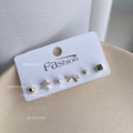 Gold Six Piece Mini Stud Set Star Pearl Bow Green Stone view 6