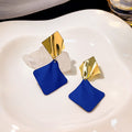 Cobalt Blue Diamond Gold Tone Geometric Dangle Stud Earrings view 1