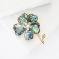 Gold Tone Five Petal Shell Effect Flower Brooch With Crystals view 2