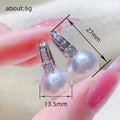 White Gold Tone Crystal Hoop Large Faux Pearl Drop Earrings view 4