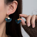 Blue Green Abalone Look Semicircle Gold Hook Earrings view 1